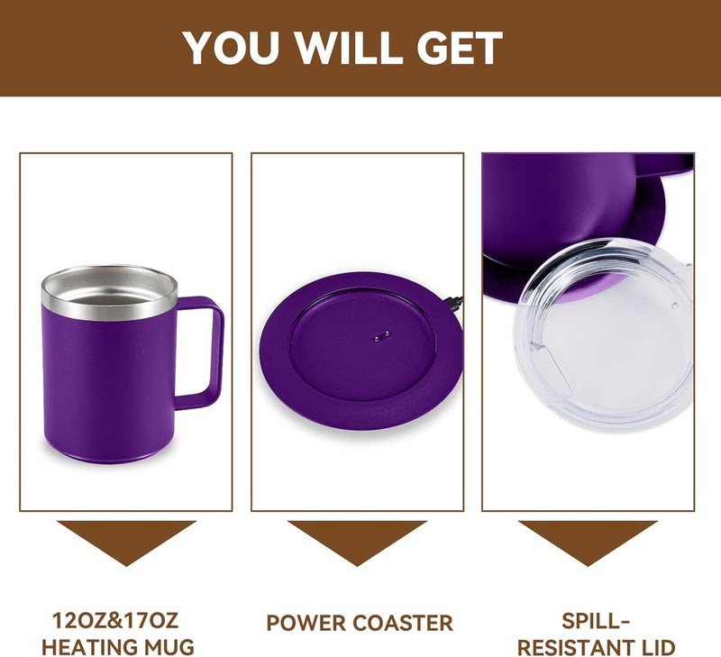 DEQIANG Self Heating Coffee Mug, Heated Coffee Mug with Smart Mug Warmer & Ergonomic Handle, Auto Heat to 131°F, USB-Powered Desk Warmer for Office Home Use, Ideal Coffee Lovers Gift (Purple-17oz) - Image 5